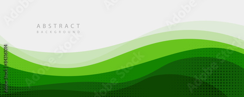 Abstract White and Green wave wide background banner photo