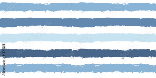 Stripes pattern, watercolor paintbrush lines, summer blue striped seamless vector background, navy brush grunge stripes.