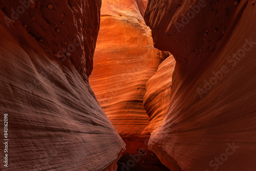 Passageway in Antelope Slot Canyons in Arizona showing the intricate, carved patterns.