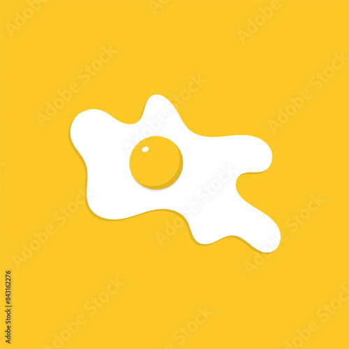 Fried egg icon, flat style. Sunny side up egg. Breakfast concept. Fried egg with orange yolk. Closeup
