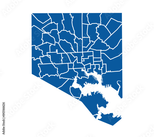 Outline blue map of Baltimore city