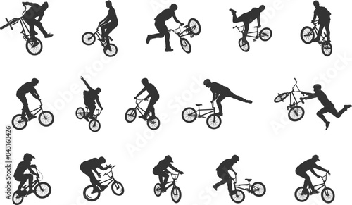 bmx bicycles trial slopestyle dirt jump vector silhouette collection