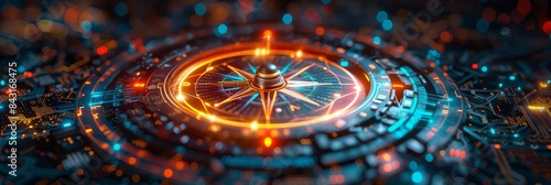 Wallpaper Mural Futuristic Compass On Circuit Board With Glowing Lights Torontodigital.ca
