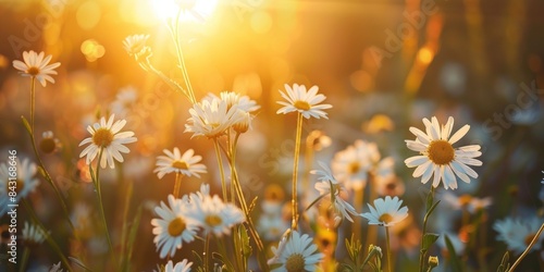 Fototapeta Naklejka Na Ścianę i Meble -  Daisies blooming in a sunlit meadow during summer