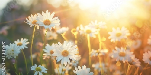 Fototapeta Naklejka Na Ścianę i Meble -  Daisies blooming in a sunlit meadow during summer