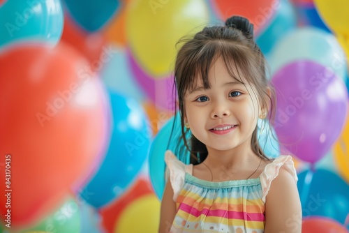Smiling Child with Colorful Balloons