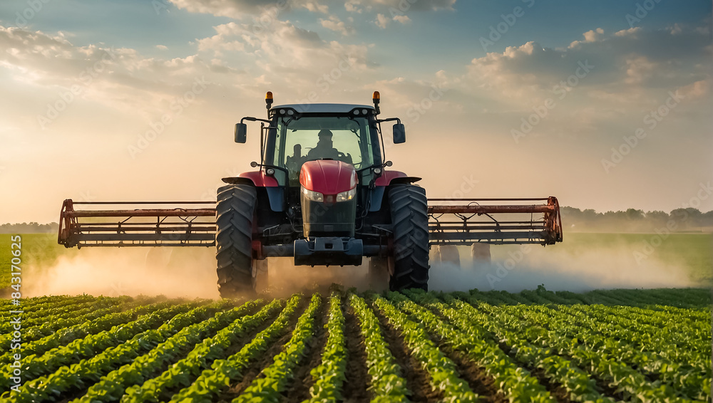 Tractor in the field, pesticides Tractor in the field, pesticides