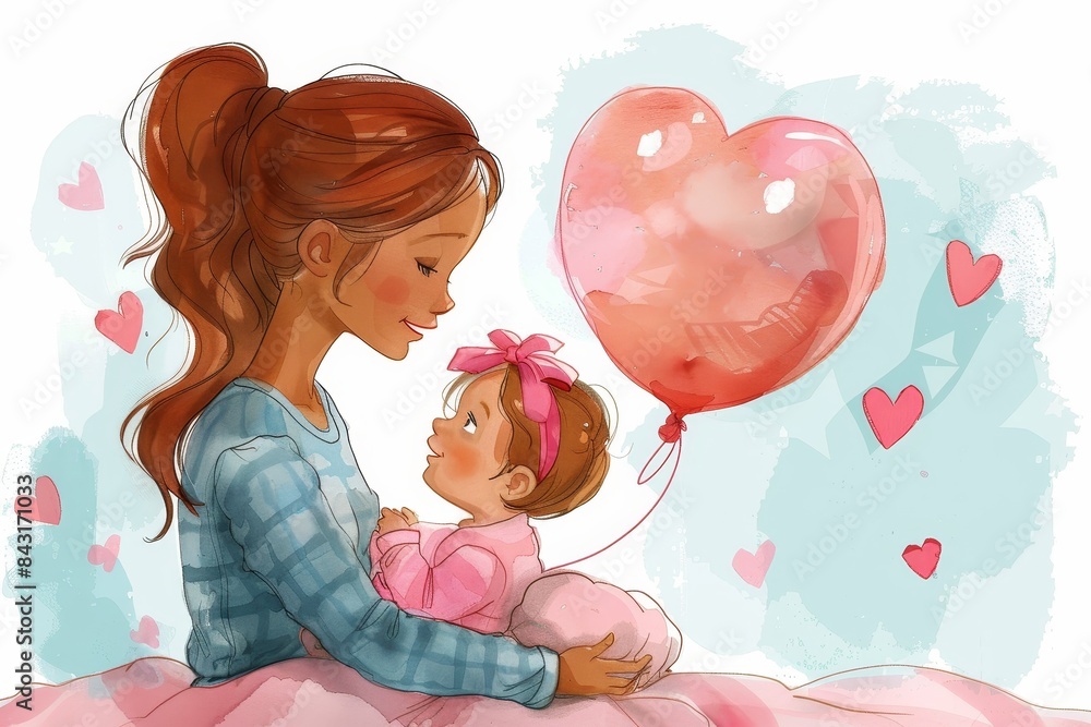 Heartwarming portrayal of a girl offering a heart-shaped balloon to her younger sibling