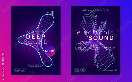 Party Poster. Sound Magazine. Green Music Design. Night Club Trance Element. Festival Vector. Soundwave Beat Illustration. Violet Fest Background. Pink Party Poster