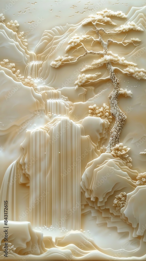 Beautiful landscapes 3d relief wallpaper. Mural wallpaper. Wall art. AI generated illustration Beautiful landscapes 3d relief wallpaper. Mural wallpaper. Wall art. AI generated illustration