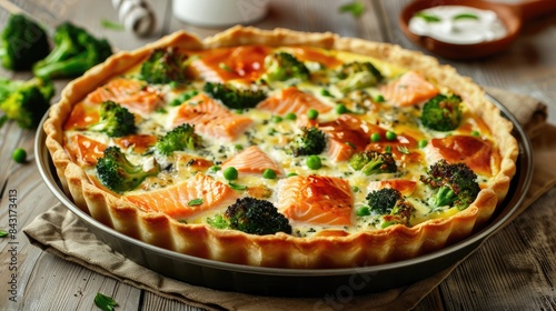 French style Salmon and Broccoli Quiche or Pie