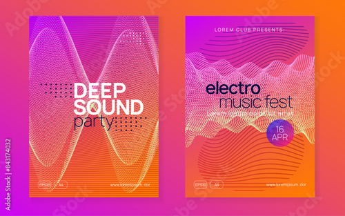 Night Club Flyer. Fest Trance Graphic. Psychedelic Radio Illustration. Violet Sound Magazine. Electro Vector. Dance Poster. Pink Edm Set. Blue Night Club Flyer