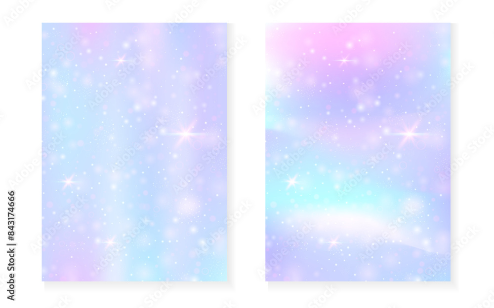 Magic background with princess rainbow gradient. Kawaii unicorn hologram. Holographic fairy set. Bright fantasy cover. Magic background with sparkles and stars for cute girl party invitation. Magic background with princess rainbow gradient. Kawaii unicorn hologram. Holographic fairy set. Bright fantasy cover. Magic background with sparkles and stars for cute girl party invitation.
