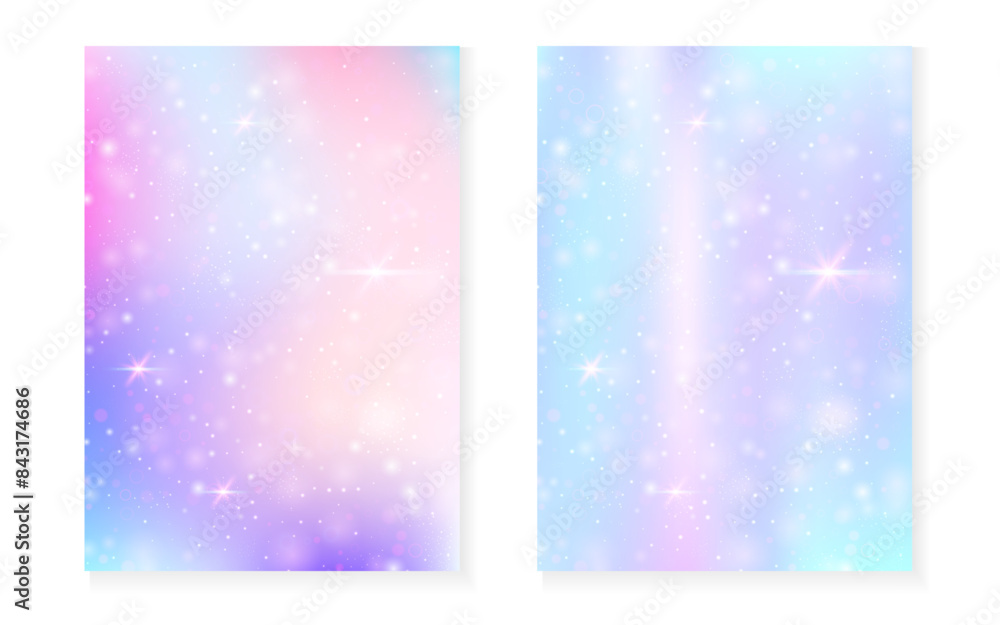 Kawaii background with rainbow princess gradient. Magic unicorn hologram. Holographic fairy set. Spectrum fantasy cover. Kawaii background with sparkles and stars for cute girl party invitation. Kawaii background with rainbow princess gradient. Magic unicorn hologram. Holographic fairy set. Spectrum fantasy cover. Kawaii background with sparkles and stars for cute girl party invitation.