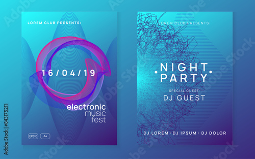 Music Set. Party Festival Graphic. Trance Vector. Soundwave Radio Illustration. Blue Night Club Poster. Sound Event. Green Techno Flyer. Violet Music Set