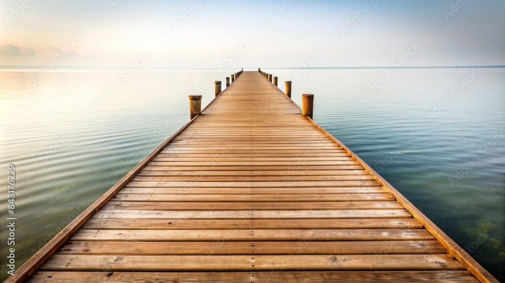 Wooden pier extending over calm water at sunrise Wooden pier extending over calm water at sunrise