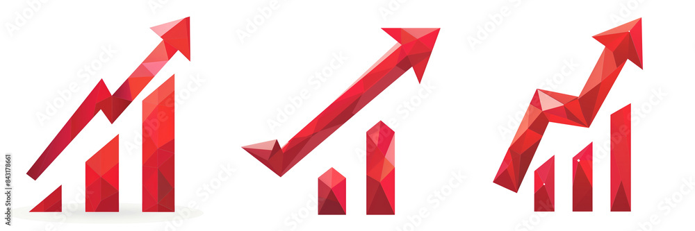 Red arrow going up graph on transparent background Red arrow going up graph on transparent background