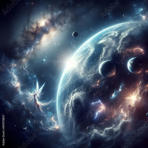 in the beginning of the galaxy that created by gods,Generative AI,Galaxy,Space theme