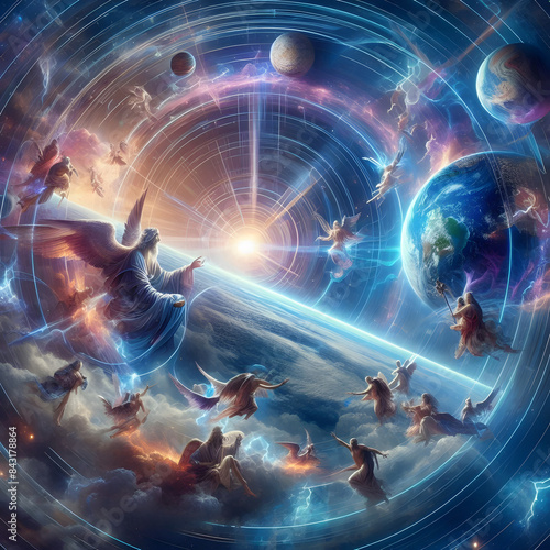 in the beginning of the galaxy that created by gods,Generative AI,Galaxy,Space theme