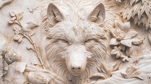 3d wolf Wallpaper Background golden art for digital printing wallpaper, mural, custom design wallpaper. AI generated illustration photo