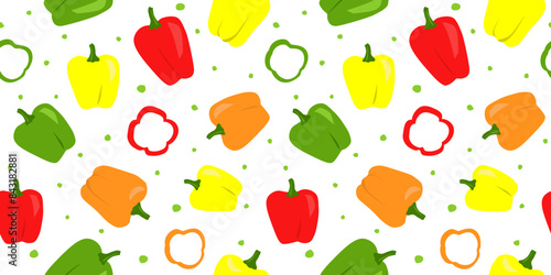 Seamless pattern with Bulgarian sweet pepper. Vegetable print. Vector graphics.