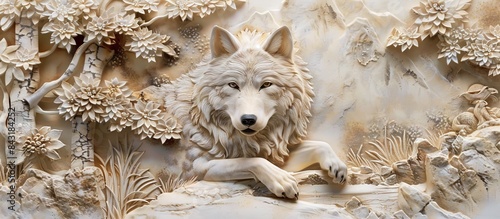 3d wolf Wallpaper Background golden art for digital printing wallpaper, mural, custom design wallpaper. AI generated illustration photo