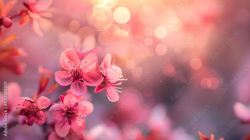 A beautiful spring cherry blossom tree in full bloom with a soft blurred background in shades of pink. A beautiful spring cherry blossom tree in full bloom with a soft blurred background in shades of pink.