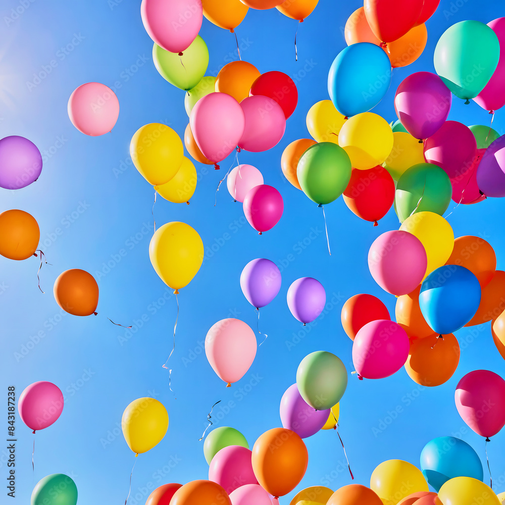 Balloons of many colors flying in the blue sky. Balloons of many colors flying in the blue sky.