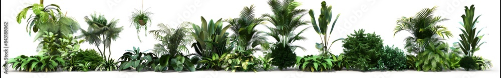 Fototapeta premium 3D tropical plants and bushes on white background