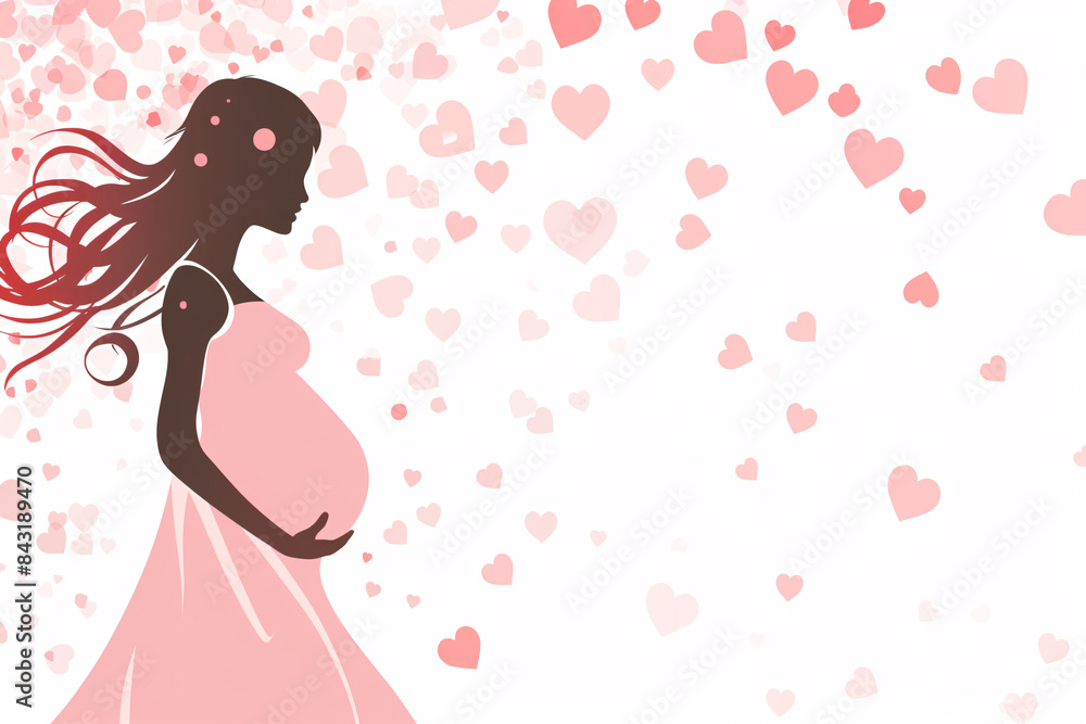 Silhouette of a Pregnant Woman with Hearts Background Silhouette of a Pregnant Woman with Hearts Background