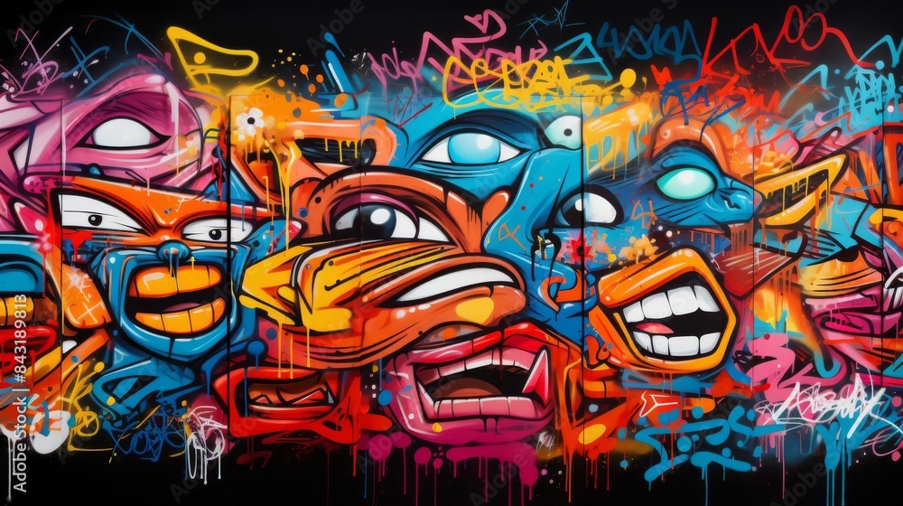 Naklejka premium Urban graffiti wallpaper, street art motifs and bold colors