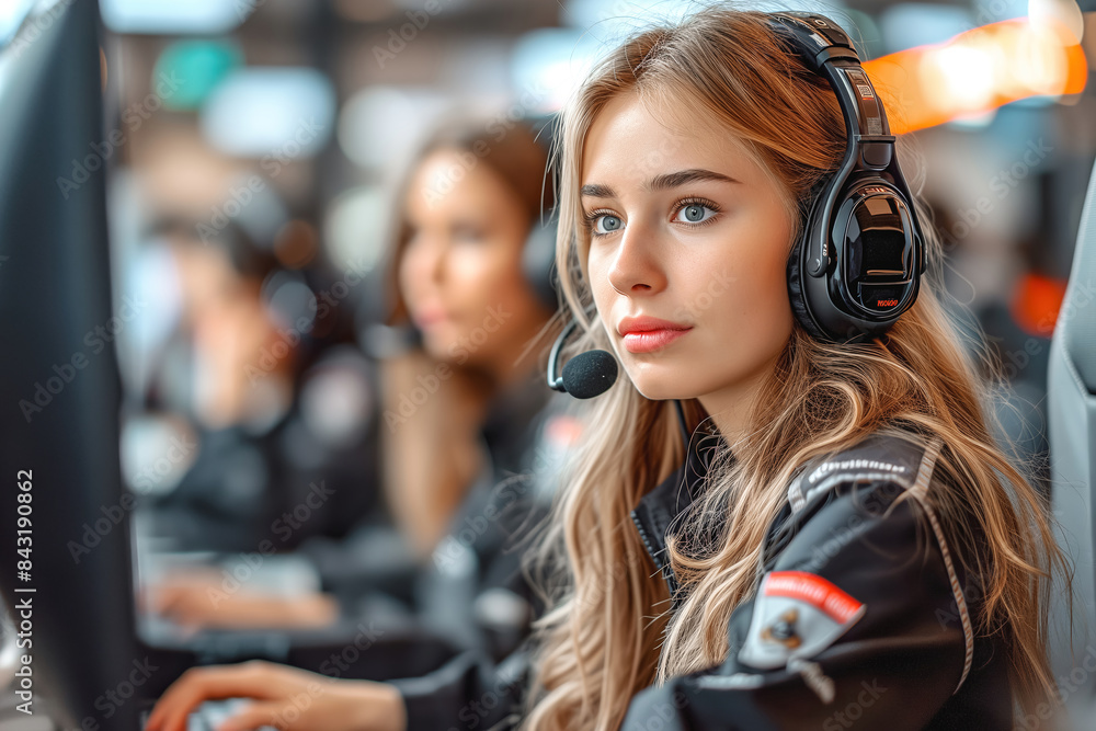 Portrait of a young woman dispatcher in the control room Portrait of a young woman dispatcher in the control room