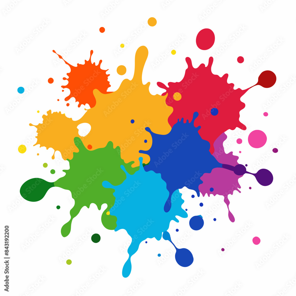 Splash of paints. Blobs. Paint splatter colourful. Splashing spots effect shape. Multicolored splash paintbrush liquid. Painting - activity. Vector splash of paints isolated on white background. Splash of paints. Blobs. Paint splatter colourful. Splashing spots effect shape. Multicolored splash paintbrush liquid. Painting - activity. Vector splash of paints isolated on white background.