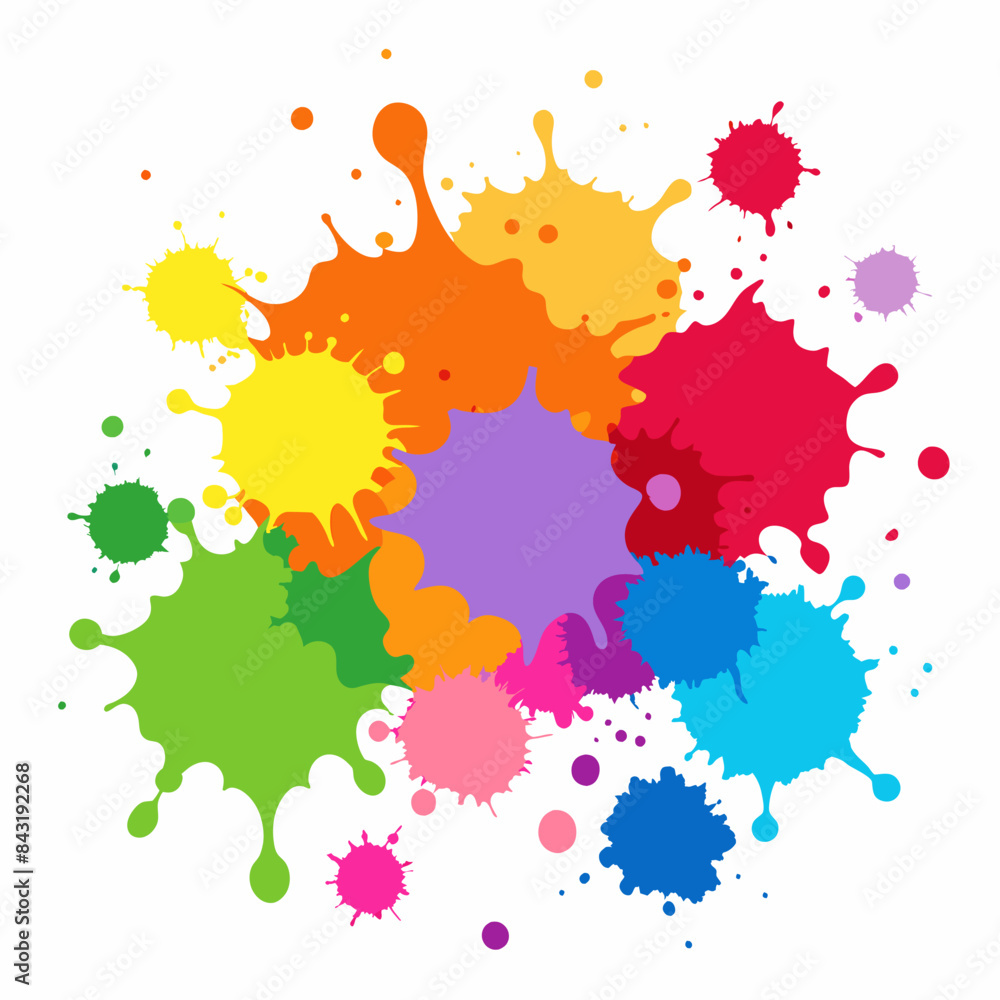 Splash of paints. Blobs. Paint splatter colourful. Splashing spots effect shape. Multicolored splash paintbrush liquid. Painting - activity. Vector splash of paints isolated on white background. Splash of paints. Blobs. Paint splatter colourful. Splashing spots effect shape. Multicolored splash paintbrush liquid. Painting - activity. Vector splash of paints isolated on white background.