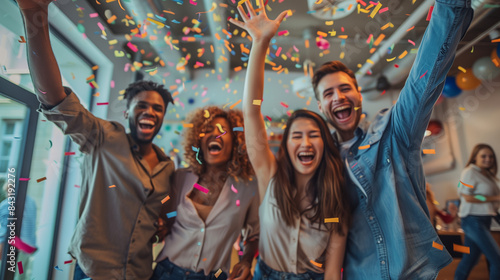 Wallpaper Mural diverse group of employees reuniting in on-site business reunions, socializing celebrating welcome party, celebrating success in office Torontodigital.ca
