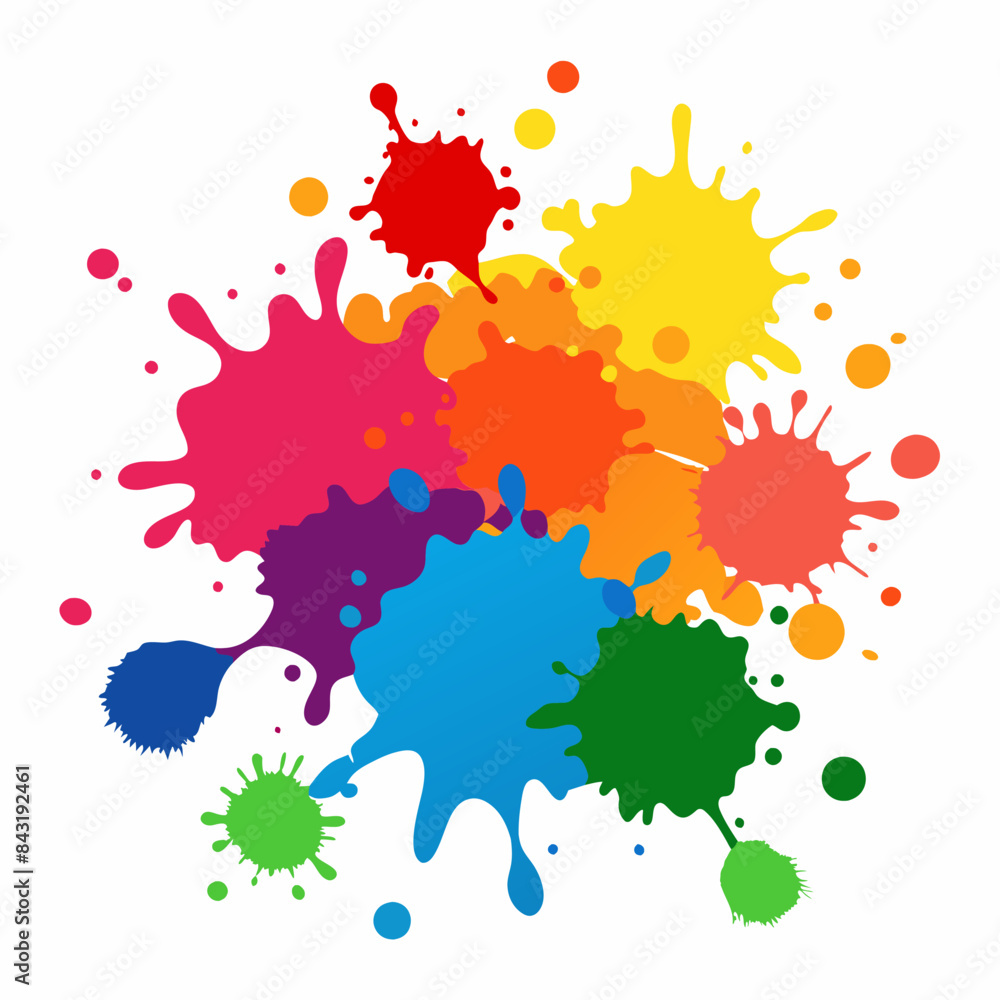 Splash of paints. Blobs. Paint splatter colourful. Splashing spots effect shape. Multicolored splash paintbrush liquid. Painting activity. Vector splash of paints isolated on white background. Splash of paints. Blobs. Paint splatter colourful. Splashing spots effect shape. Multicolored splash paintbrush liquid. Painting activity. Vector splash of paints isolated on white background.