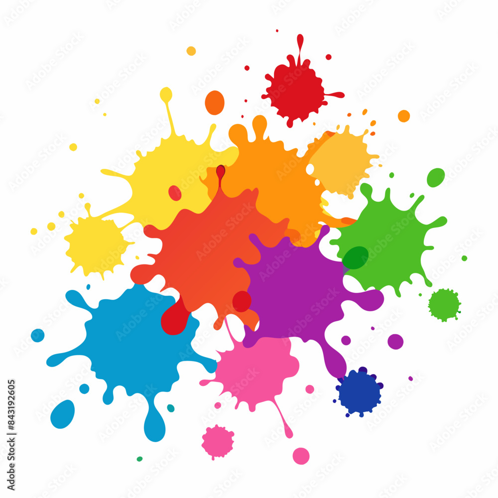 Splash of paints. Blobs. Paint splatter colourful. Splashing spots effect shape. Multicolored splash paintbrush liquid. Painting - activity. Vector splash of paints isolated on white background. Splash of paints. Blobs. Paint splatter colourful. Splashing spots effect shape. Multicolored splash paintbrush liquid. Painting - activity. Vector splash of paints isolated on white background.