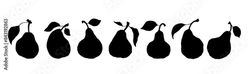 Set of silhouettes, stamps of pear fruits. Vector graphics.