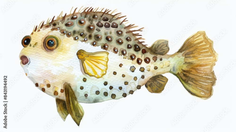 Cute watercolor pufferfish. Cute watercolor pufferfish.