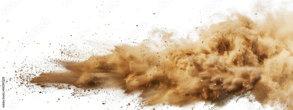 Fine particles of sand and dust are swirling in the air, creating a dramatic cloud effect. Fine particles of sand and dust are swirling in the air, creating a dramatic cloud effect.
