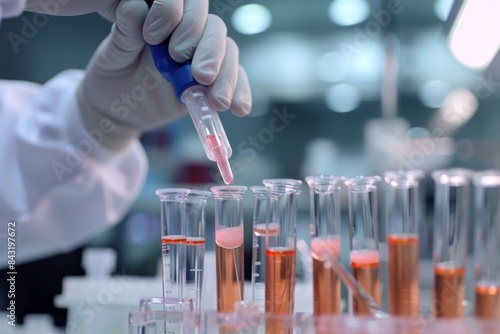 Hands of a laboratory worker doing blood test stock photo