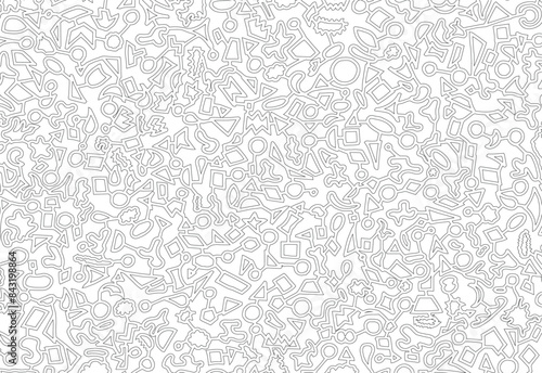 Labyrinth maze with pathways and paths to follow. Simple line maze game with circles squares and triangles.