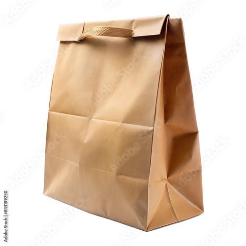 Brown paper bag with handle on transparent background photo