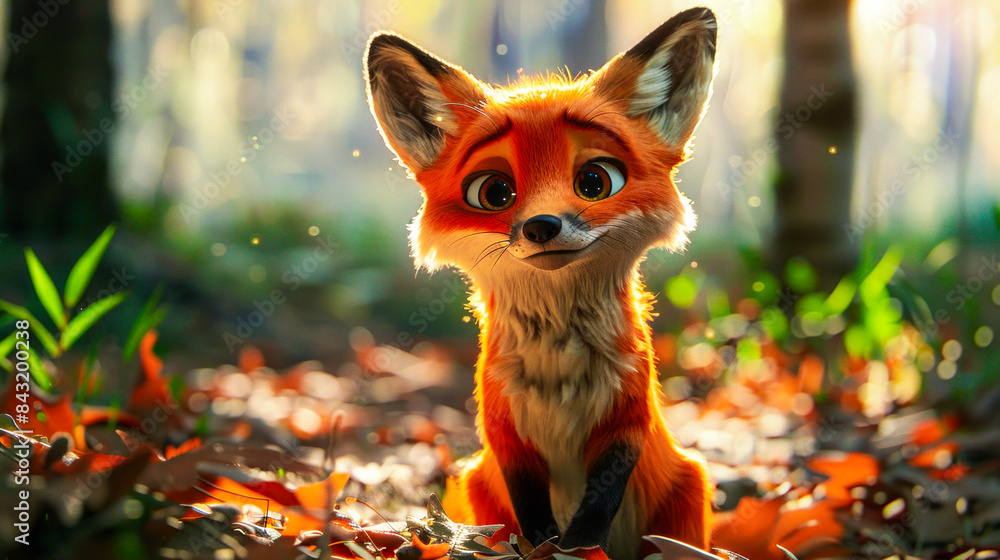 Fototapeta premium Cute little fox in the forest.