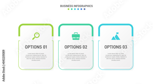 Horizontal progress bar featuring 3 arrow-shaped elements, symbolizing three six stages of business strategy and progression. Clean timeline infographic design template. Vector for presentation photo