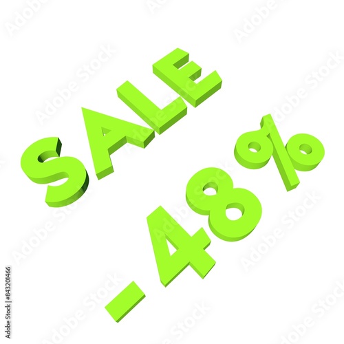 Light green minus forty-eight percent with the text Sale. Isolate on a white background. Markdown, discounts, marketing. Footage rendering. photo