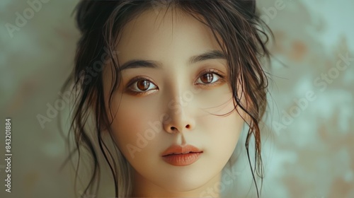 Woman beautiful young asian face make up beauty looking Background wallpaper AI generated image