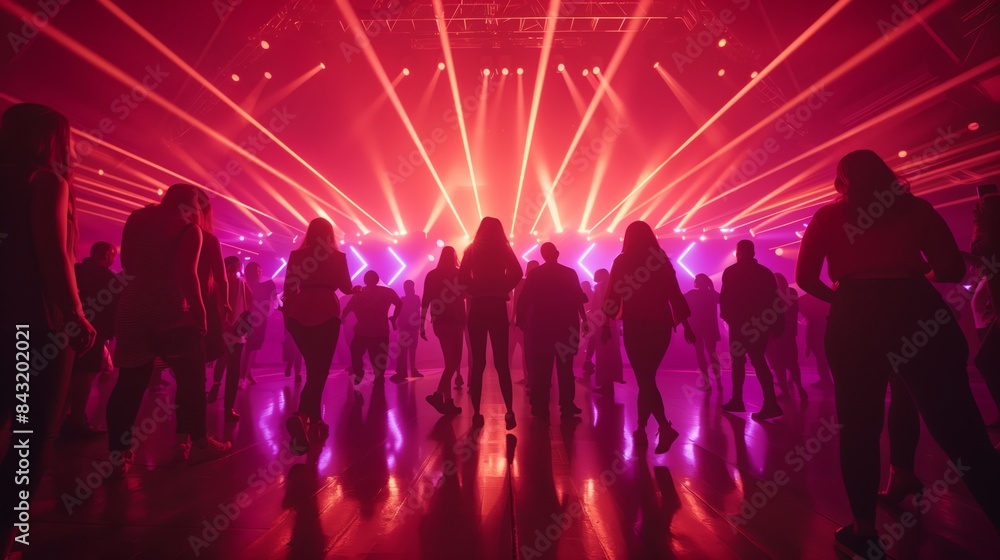Fototapeta premium Vibrant Nightclub Scene with Dynamic Dance Floor, Music, and Colorful Lighting