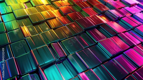 Fototapeta Naklejka Na Ścianę i Meble -  Background technology metal structure Neon 3D rainbow abstract wallpaper AI generated image