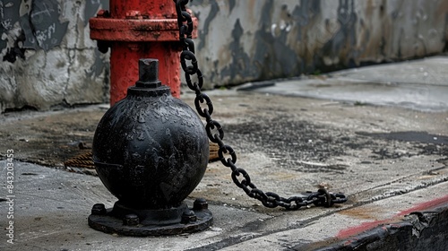 Safety goes beyond a simple black metal ball and chain and a fire hydrant photo